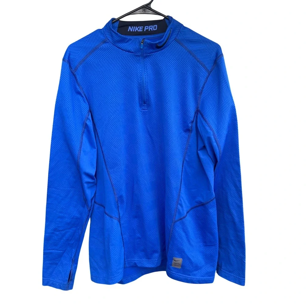 Nike Pro Quarter Zip Pullover Mens‎ Large Blue Fitted Dri-FIT Outdoor Training